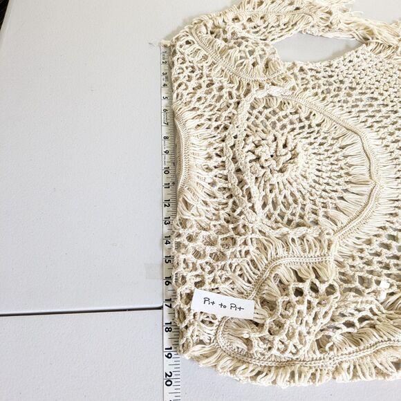 Odiva Crochet Swimsuit Cover Up Small Tassel Fringe Khaki Beach Tunic Top Boho - Picture 9 of 12